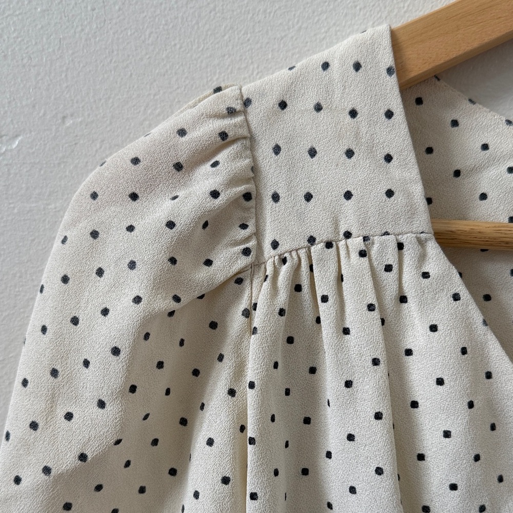 Vintage Young Edwardian by Arpeja Babydoll Mini Dress Polka Dot Flare Sleeves - Picture 4 of 14